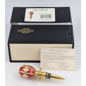 Fitz and Floyd Jeweled Red Gold Bottle Stopper Box FF Gift from Wine Collection